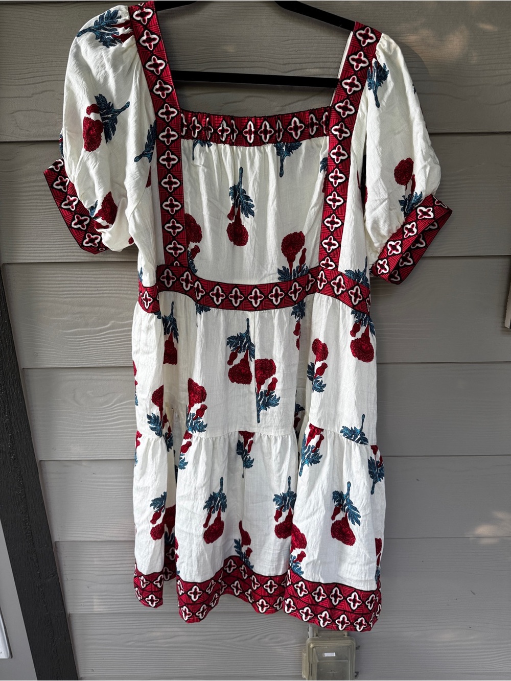 Umgee Floral dress Boho Tiered  Square Neck Puff Sleeve Cottagecore  Women’s Med